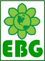 EBG logo, with a green flower with 8 petals and the Earth as the center.